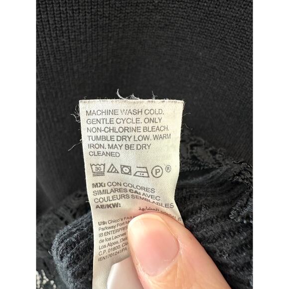 CHICO’S | Black Knit Sweater Lace Trim Hem & Sleeves | Size 3 XL - Picture 7 of 7